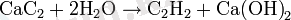 \mbox{CaC}_2 + 2\mbox{H}_2\mbox{O} \rightarrow \mbox{C}_2\mbox{H}_2 + \mbox{Ca(OH)}_2